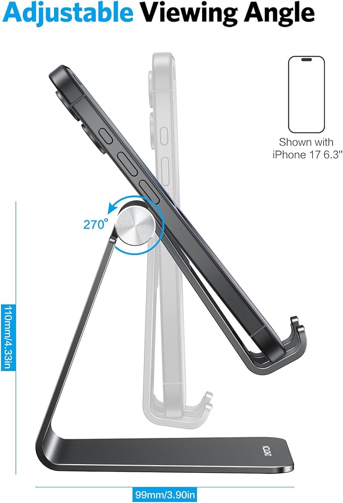 OMOTON Adjustable Cell Phone Stand, C2 Aluminum Desktop Phone Holder Dock - Image 4