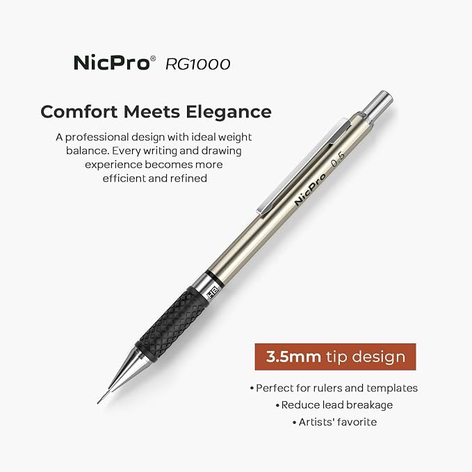 Nicpro 0.5 mm Art Mechanical Pencil Set in Storage Case, 3 Erasers - Image 2