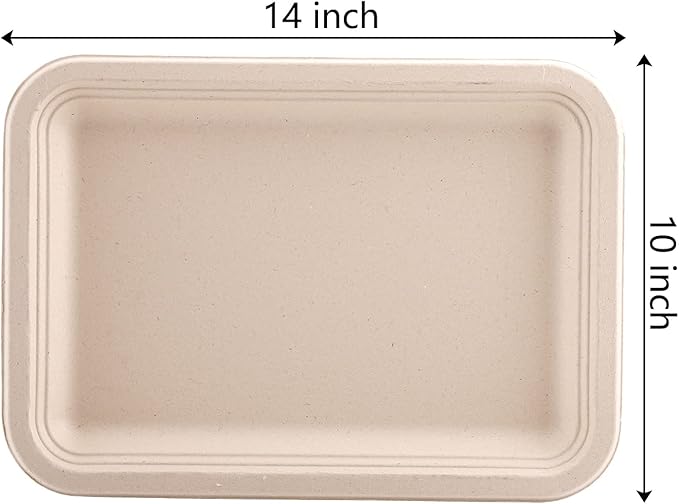 Lawei 50 Pack 14 Inch Biodegradable Paper Plates, Rectangle Compostable - Image 2