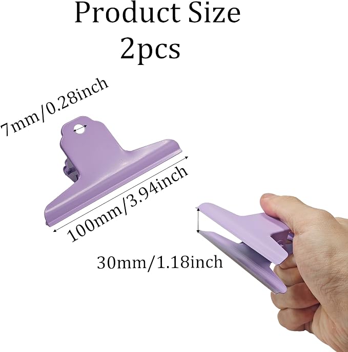 2PCS 4 Inch Purple Large Binder Clips, Metal Bulldog Clips - Image 2