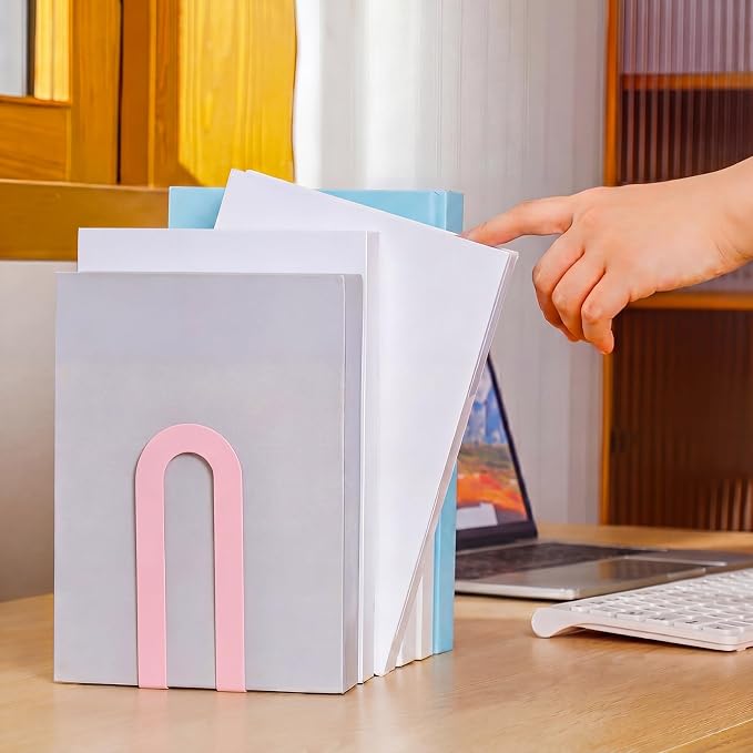 Chunful 6 Pcs Pink Modern Metal Book Ends - Image 2