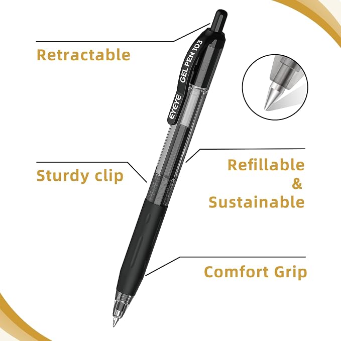 EYEYE G-103 10 Pack Retractable Gel Pens 0.5mm, 0.5 mm Ballpoint Pen Fine Point - Image 2