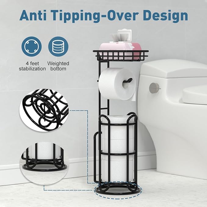 Toilet Paper Holder Stand with Shelf Tissue Holders - Image 4