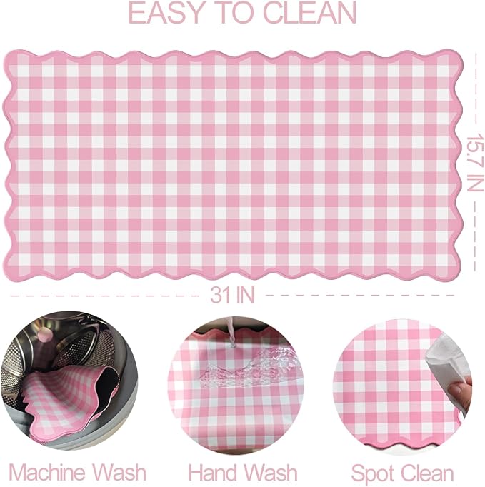 Scalloped‌ Pink Checkered Gingham Desk Mat Cute Pastel Large Mouse Pad Kawaii - Image 4