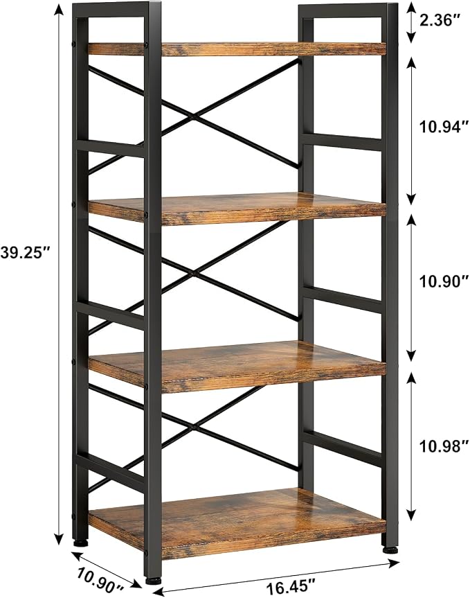 Homeiju Bookshelf, 4 Tier Small Bookcase, Organizers and Storage, Metal Small - Image 3