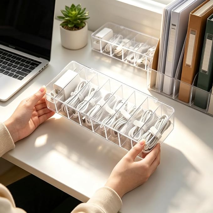 4Pcs cord organizer box with Lid, 10.2 x 3.5 x 2.2in, Desktop Cord Organizer - Image 3