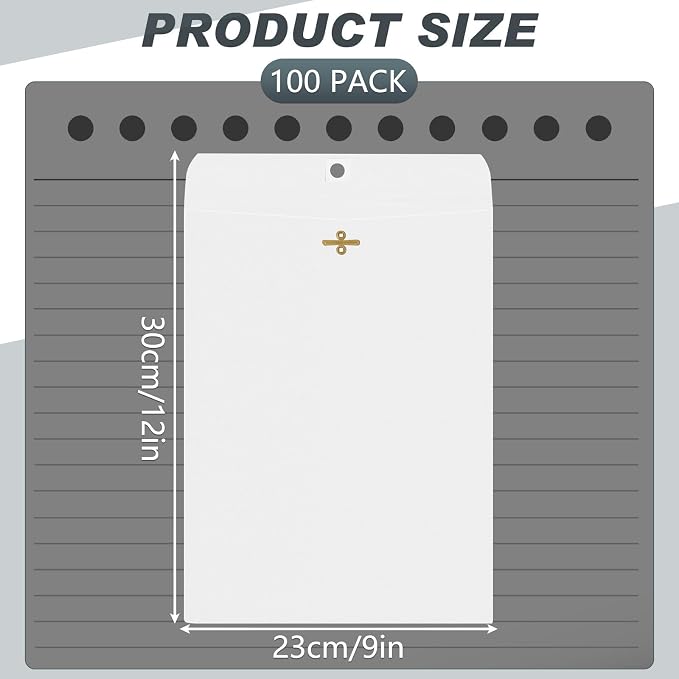 Geyee 100 Pcs Clasp Manilla Envelopes 9 x 12 Inch Gummed Colored Envelopes - Image 2