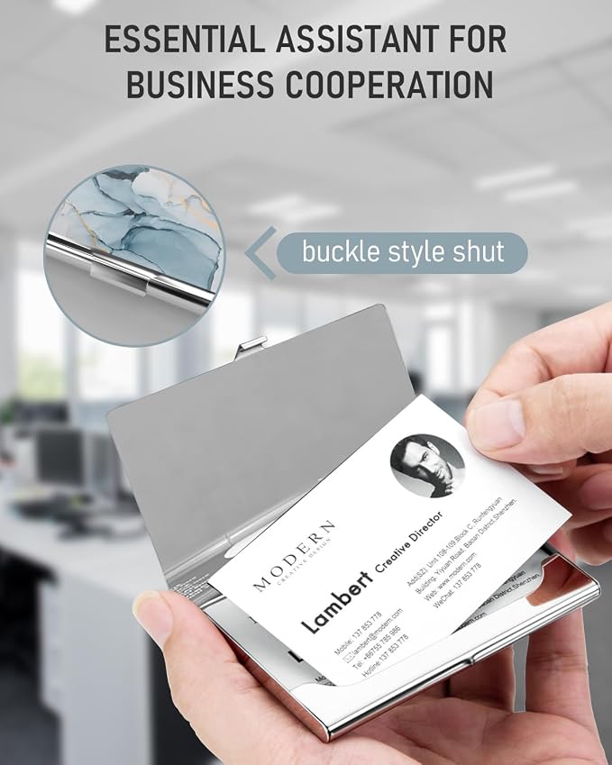 Business Card Metal Slim Organizer, Professional Stainless Steel Square Pocket - Image 5