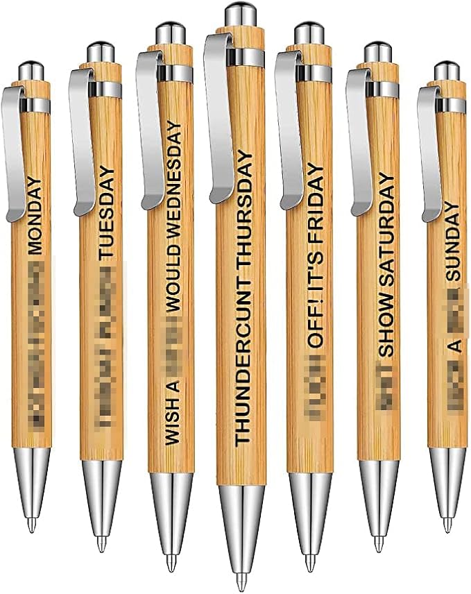 Cityhermit 7-Piece Funny Bamboo Pen Set by Focusoncreativegiftdesign