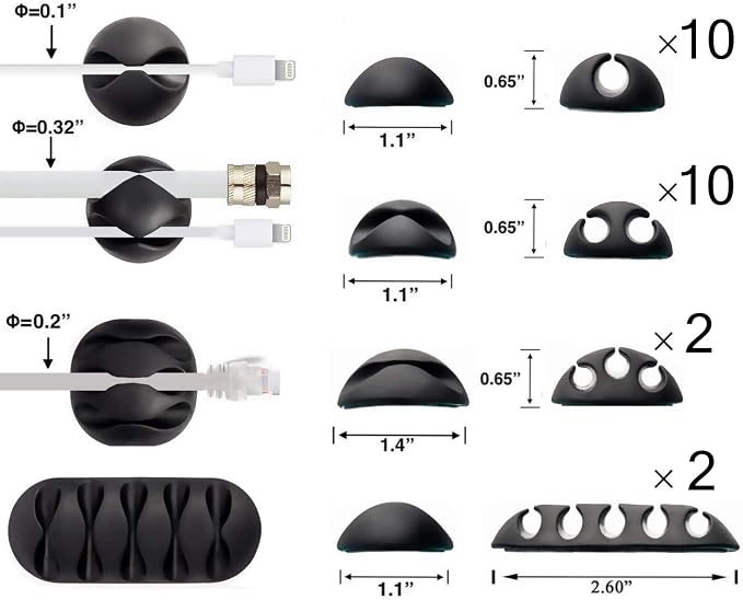 OHill Desk Cable Management Cord Organizer, 24 Pack Black Self Adhesive Cord - Image 2