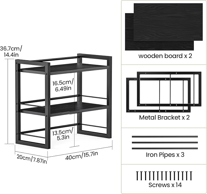 Office Desk Shelf Organizer, Wood Desktop Bookshelf Supplies Storage Rack - Image 3