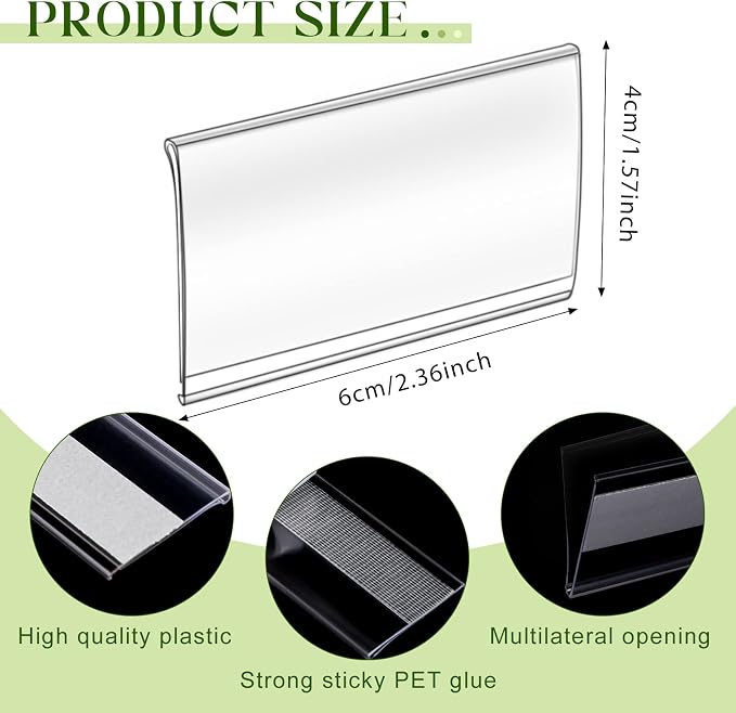 72 Pieces Clear Plastic Adhesive Shelf Tag & Price Label Holders - Image 3