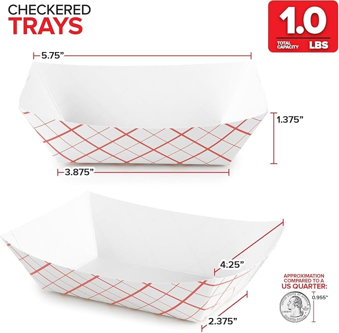 Paper Food Boats – 1 lb Disposable Red & White Checkered Serving Trays - Image 2