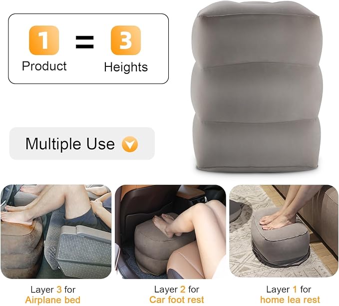 Inflatable Travel Foot Rest Pillow, Kids Airplane Bed, Adjustable Height Leg - Image 5