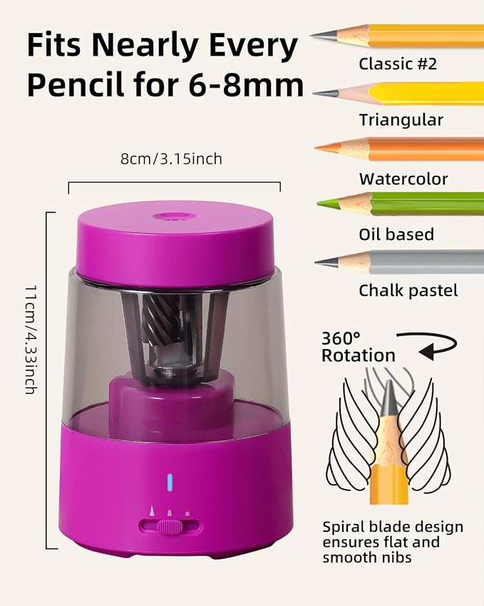 ZMOL Electric Rechargeable Pencil Sharpener, Automatic Colored Pencil Sharpener - Image 2