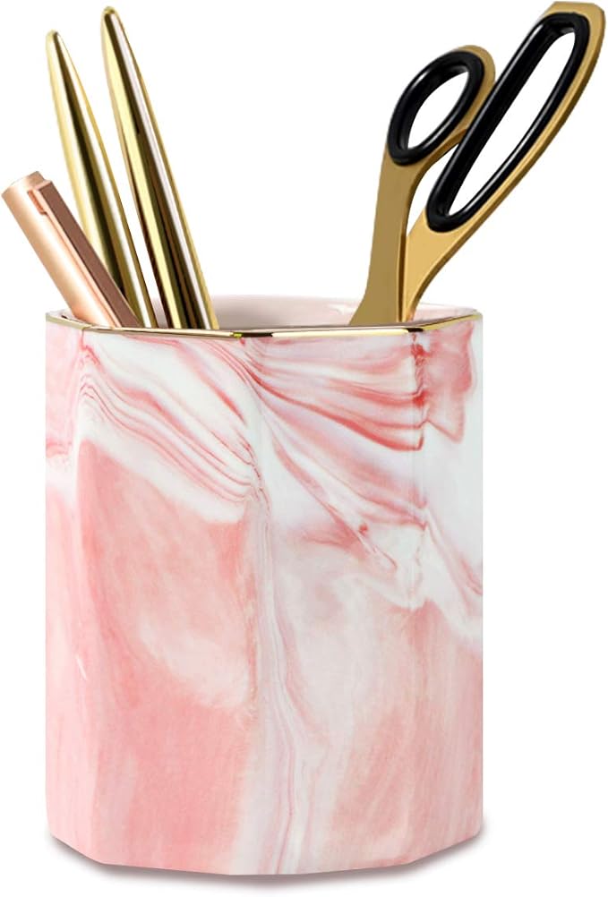 Pen Pencil Holder for Desk, Durable Ceramic Pens Organizer, Makeup Brush Holder by WAVEYU