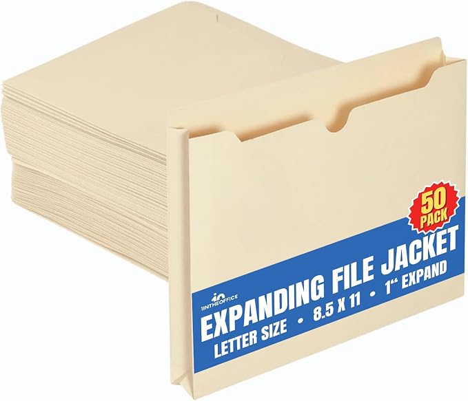 1InTheOffice File Jacket Folders, Letter Size, Reinforced Straight-Cut Tab by 1InTheOffice