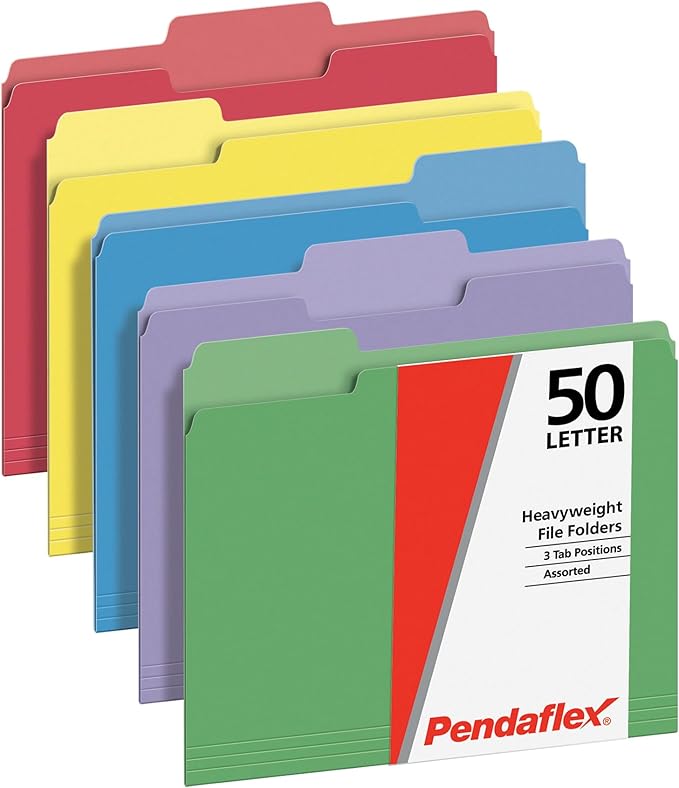 Pendaflex Heavy Duty File Folders, 50 Pack, Letter Size, 3 Tabs, Extra Durable by TOPSProducts