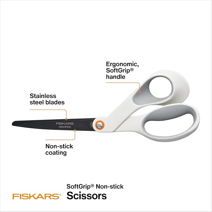 Fiskars 8” Premium Non-Stick Comfort Grip Scissors Ideal - Image 2