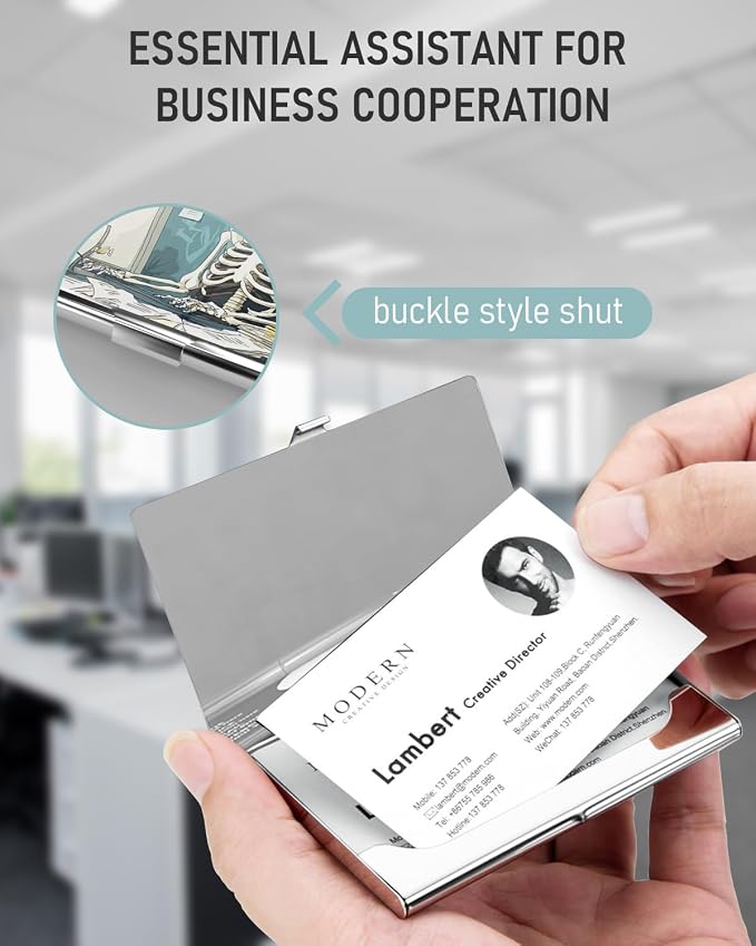 Business Card Metal Slim Organizer, Professional Stainless Steel Square Pocket - Image 5