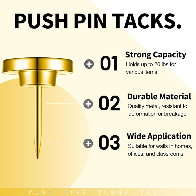 30 PCS Metal Gold Push Pins for Wall Clear Thumb Tacks for Walls Flat - Image 2
