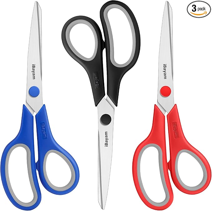 iBayam 8.5" Household Scissors All Purpose 3 Pack, Right/Left Handed by iBayamDirect