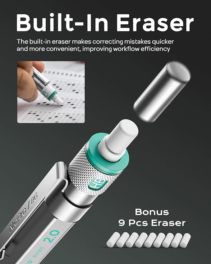 Nicpro Blocky Gear 2.0 mm Mechanical Pencils Set in Case, Metal Pencil - Image 3