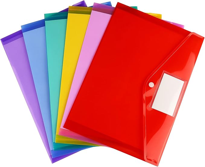6 Pack Clear Document Folders Plastic Envelopes, A4 Size, 6 Colors | Poly - Image 6