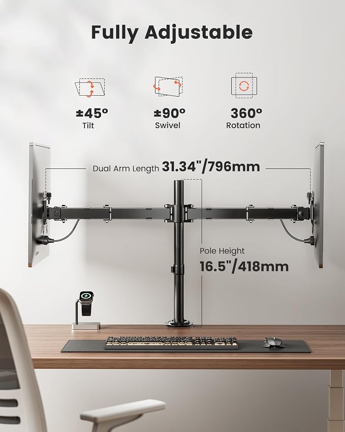 ErGear Dual Monitor Stand, Heavy Duty Adjustable Monitor Desk Mount - Image 5