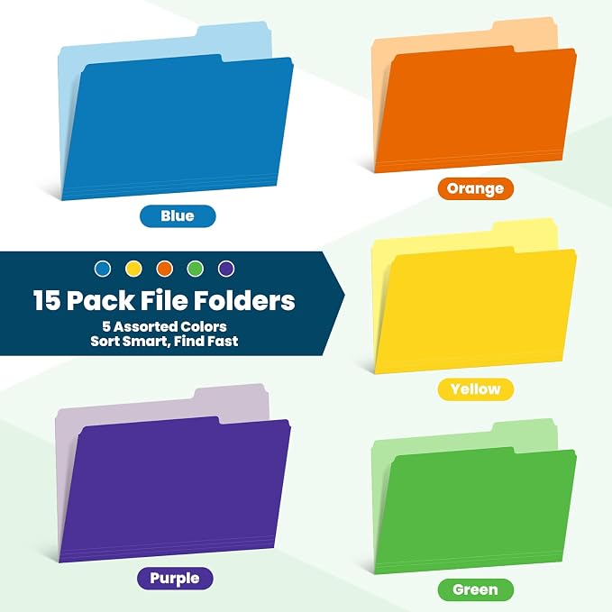 Two-Tone Color File Folders, 15 Pack Letter Size Folders - Image 3