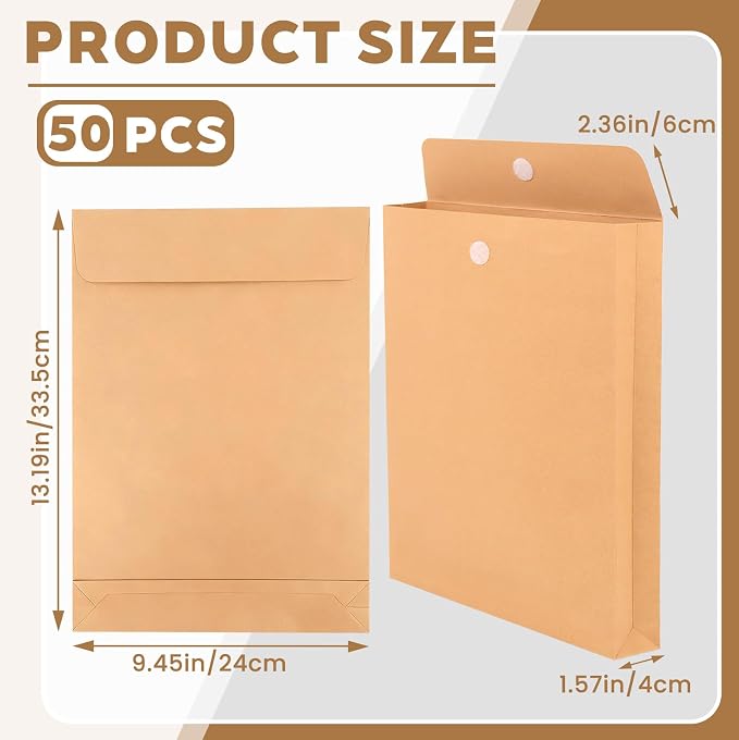 50 Pack Expandable Large Envelopes 9.4" x 13.2", 200 GSM Mailing Envelopes - Image 2