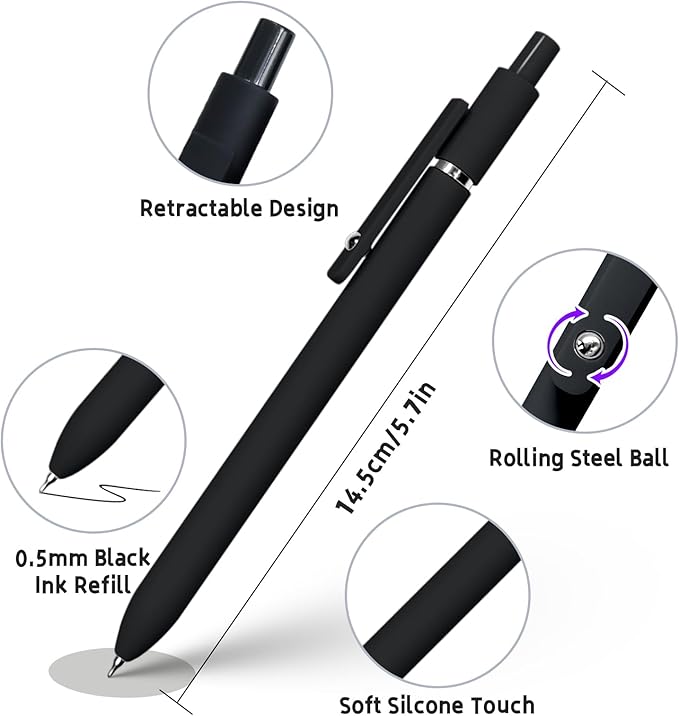 UIXJODO 6 Pcs Gel Pens 0.5mm Quick Dry Black Ink Pens Fine Point Smooth Writing - Image 4