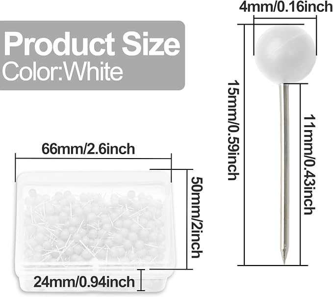 500Pcs White Map Pins, 1/8 Inch Map Tacks, Round Ball Head Map Push Pins - Image 2