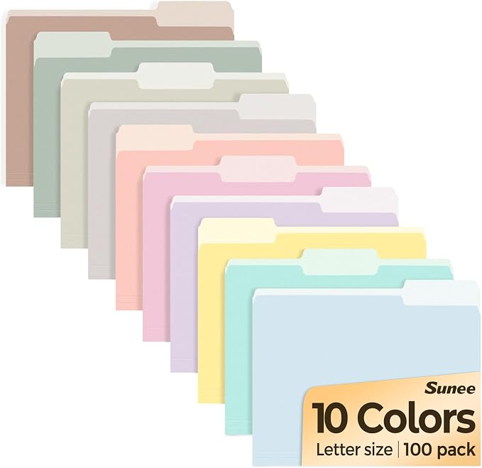 SUNEE File Folders, 100 Pack Manilla Folders 8.5 x 11, 10 Colors Folder Office by SUNEE