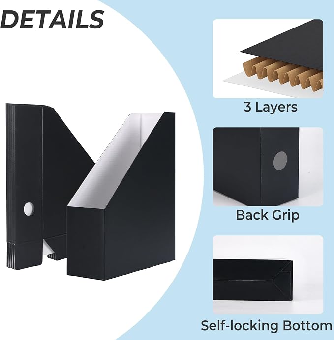Rempry Magazine File Holders Black Set of 6, Foldable Cardboard Document - Image 3