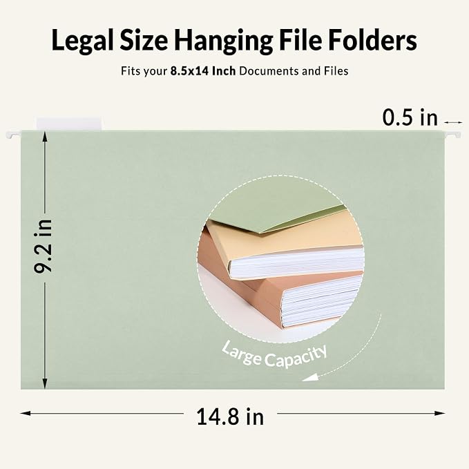 SUNEE Hanging File Folders Legal Size, 25 Pack File Folders 1/5-Cut Tabs - Image 2