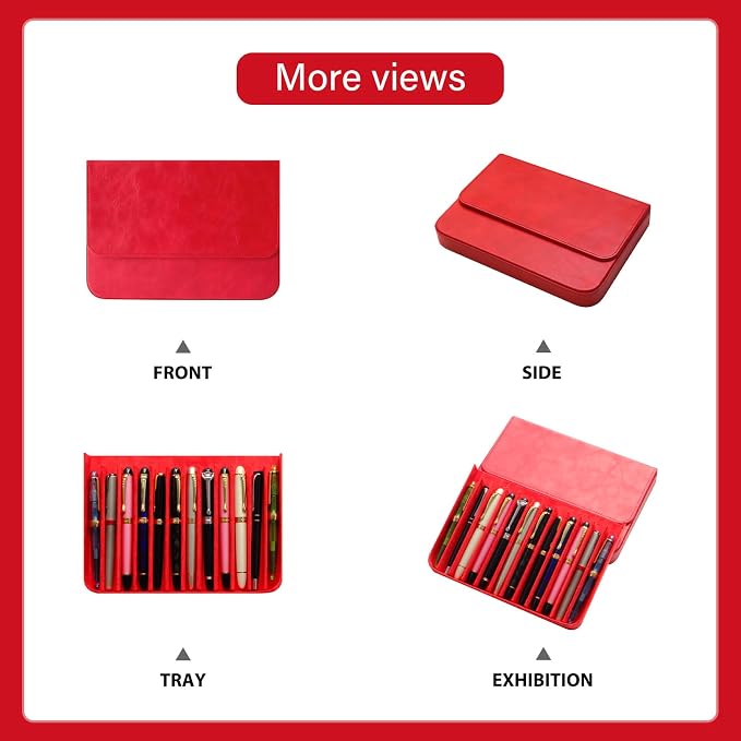 Leather 12 Fountain Pen/Pencil Tray Case Organizer, Fashion Design, Magnetic - Image 5