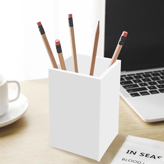 White Acrylic Pencil Pen Holder Cup 2 Pack, Desk Accessories Holder, Makeup - Image 7