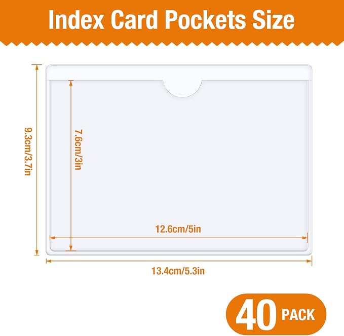 40 PCS Index Card Pockets, Self Adhesive Card Pockets 3"X5" - Image 2