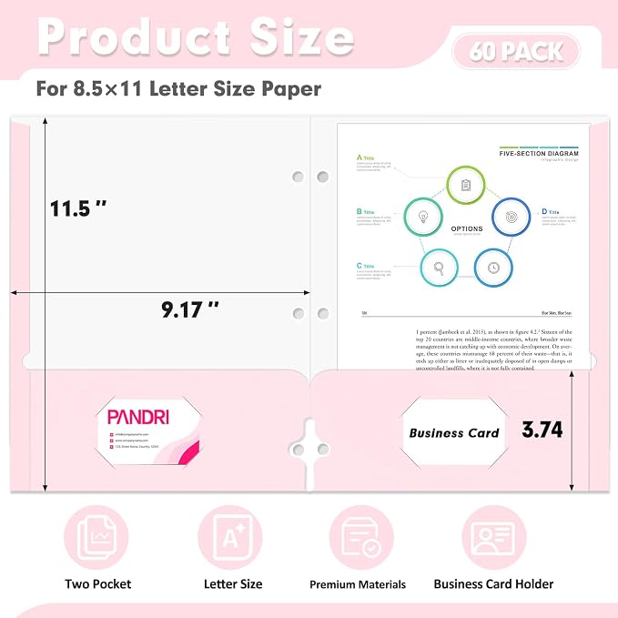 Two Pocket Portfolio Folders, PANDRI 60 Pack 3 Hole Punched 2 Pocket Folders - Image 2