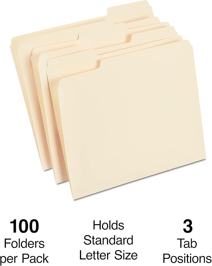 Staples File Folder, Letter Size, 1/3‑Cut Tab, Durable Paper Stock, 200/Carton - Image 2