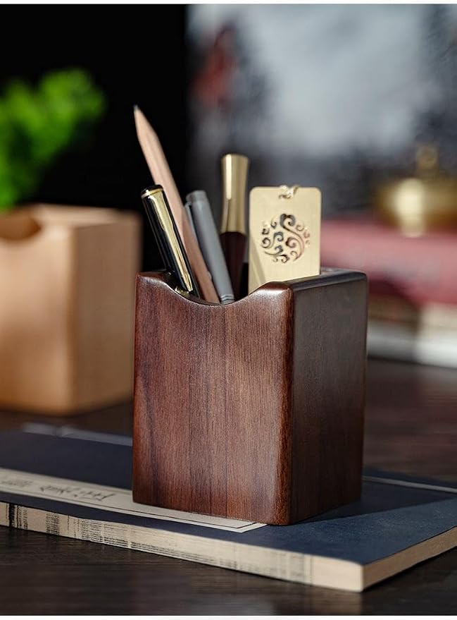 Wooden Pen Holder for Desk, 2 Pack Natural Wood Pencil Cup Holder – Office Desk - Image 5