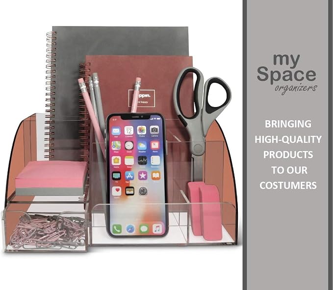 My Space Organizers Rose Gold Desk Organizer, 9 Compartments, Office Supplies - Image 7
