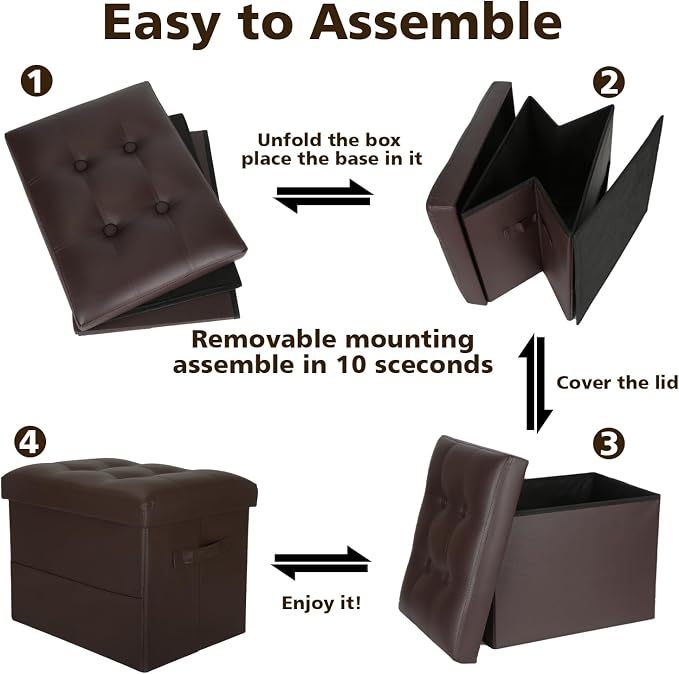 BelugaHelper Storage Ottoman Foot Rest Stool, Foldable Leather Footstool - Image 7