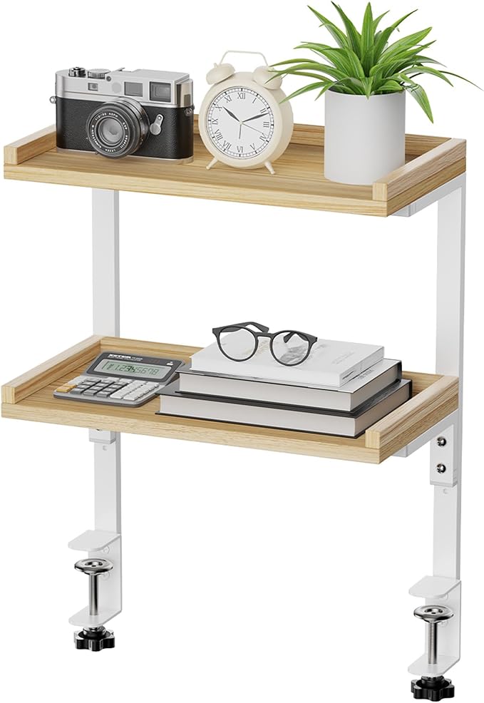 Clamp On Desk Shelf 2-Tier, 12.5 inch Wood Shelving Unit by ART-GIFTREE