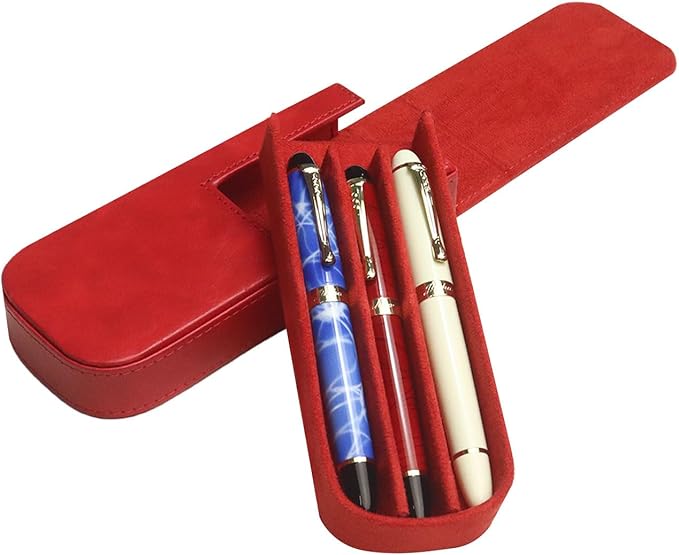 PU Leather Triple Pen Case Pencil Pouch Holder by MIVLXLX