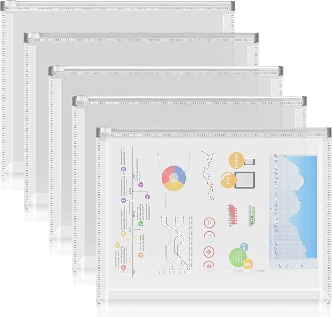 FYY 5PCS Plastic Envelopes, A4 Letter Size Poly Zip Envelopes File Folders by FYY
