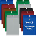 Geyee 100 Pcs Clasp Manilla Envelopes 9 x 12 Inch Gummed Colored Envelopes by Geyee