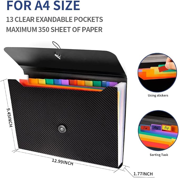 3Pcs Expanding File Folder, 13 Pockets Accordion File Holder Organizer - Image 3