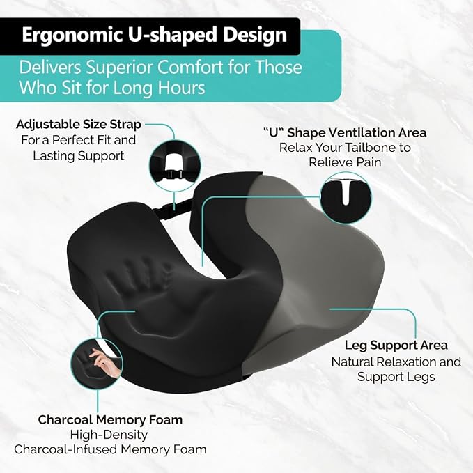 Seat Cushion - High-Density Charcoal Memory Foam Office Chair Cushion - Image 2